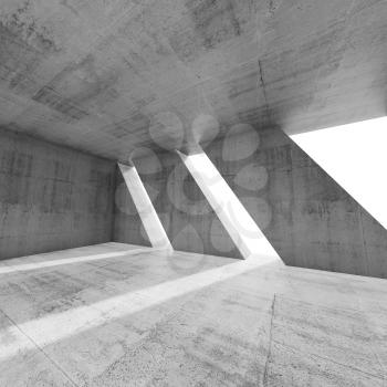 Abstract square empty concrete interior with windows. Modern architecture background, 3d render illustration