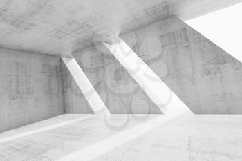 Abstract white empty concrete interior with windows. Modern architecture background, 3d illustration