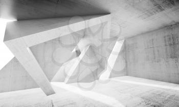 Abstract white concrete interior with chaotic columns structures. Modern architecture background, 3d render illustration
