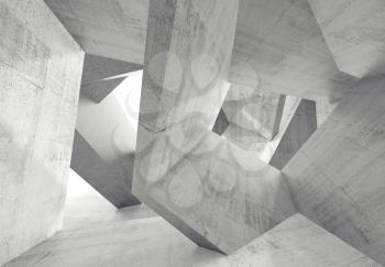Abstract concrete interior with chaotic structures. Modern architecture background, 3d render illustration
