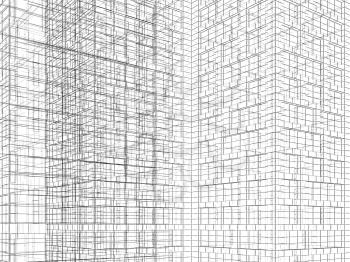Abstract digital background. Artificial geometric structures made of black wire frame lines on white background. 3d render illustration