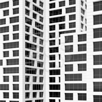 Abstract modern architecture, pattern of dark windows on white walls. 3d render illustration