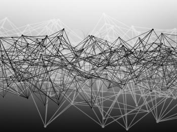 Abstract futuristic polygonal structure and wire-frame lattice mesh. Monochrome 3d render illustration