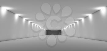 Abstract long empty white tunnel interior with soft lights. Digital 3d illustration