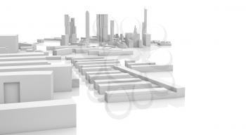 Abstract contemporary cityscape, 3d render isolated on white background
