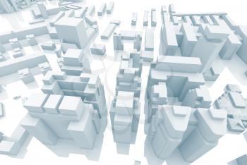 Abstract contemporary cityscape, blue toned digital 3d render illustration