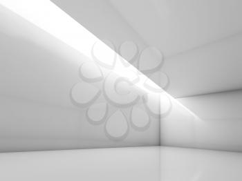 Abstract white contemporary interior, empty room with decorative ceiling illumination. Digital 3d illustration, computer graphic