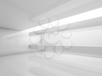 Abstract white contemporary interior, empty room with soft illumination. Digital 3d illustration, computer graphic
