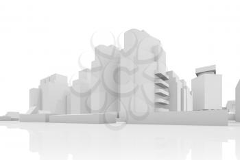 Abstract contemporary cityscape, houses, industrial buildings and office towers. 3d render illustration isolated on white