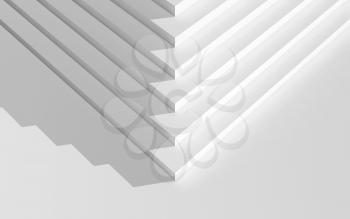 Abstract digital geometric background, corner of an empty white stairs, top view, 3d illustration