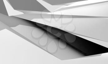 Abstract digital geometric background, chaotic white polygonal structures with one black segment. 3d illustration