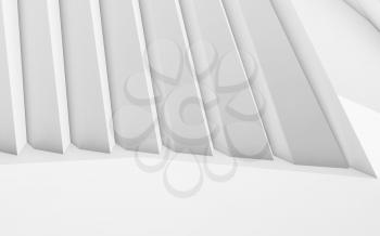 Abstract architecture background, white contemporary interior with decorative bent wall structure, 3d illustration