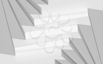 Abstract digital geometric background, white stairs installation, 3d illustration