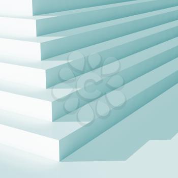Abstract digital geometric background, empty white stairs with blue shadow, 3d illustration