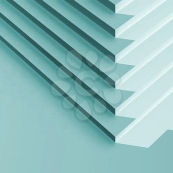 Abstract blue digital geometric background, corner of an empty stairs, top view, 3d illustration