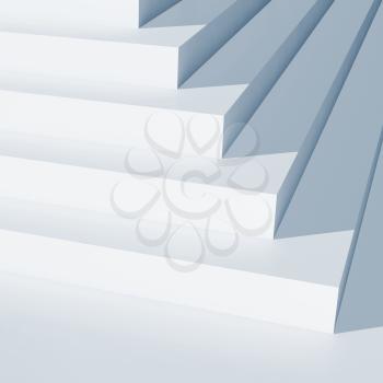 Abstract digital background, empty white stairs with blue shadow, 3d render illustration