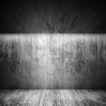 Abstract dark gray concrete room interior. Grungy architecture background, 3d render illustration