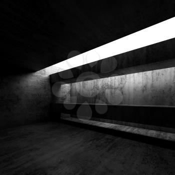 Abstract empty concrete dark room interior. Modern architecture background, square 3d render illustration