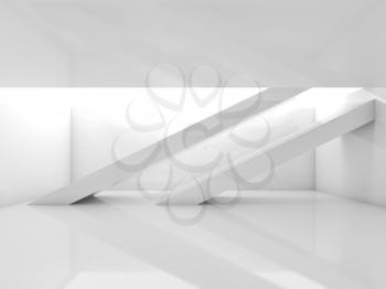 White room with beams and soft illumination. Abstract empty contemporary interior background. Digital 3d illustration