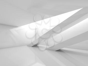 White room with beams and soft illumination. Abstract empty interior background. Digital 3d illustration