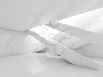 Abstract empty interior background, white room with beams and soft illumination. Digital 3d illustration, computer graphic