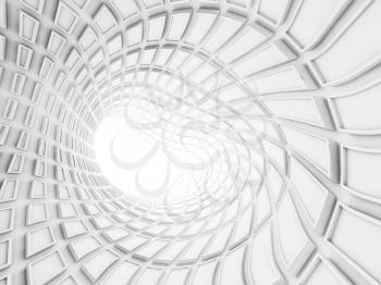 Bent white tunnel interior with technological extruded tiles. Digital 3d illustration