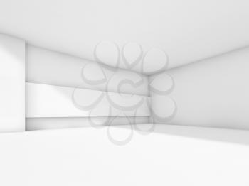 Abstract wide white empty room interior. 3d render illustration with side soft light