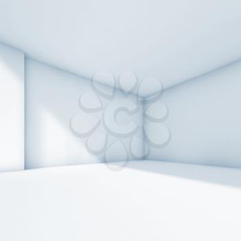 Empty abstract white room interior. Blue toned square 3d render illustration