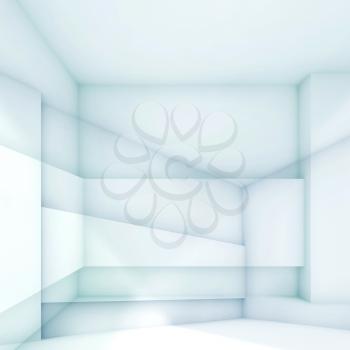 Abstract empty room, blue architectural background. 3d render illustration with multi-exposure effect