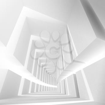 White abstract empty corridor interior with light beams. Square 3d illustration
