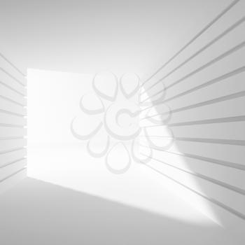 White abstract empty corridor interior with light in gate. Square 3d illustration