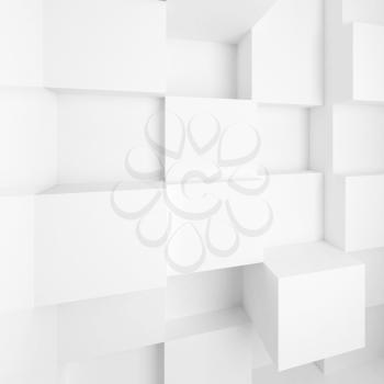 White abstract empty interior with cubes on wall. 3d illustration