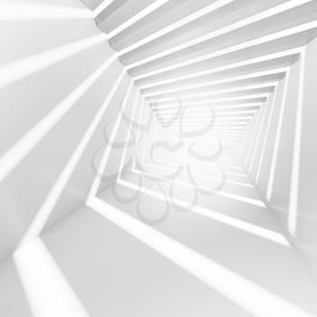 White abstract empty corridor interior with light beams. 3d illustration