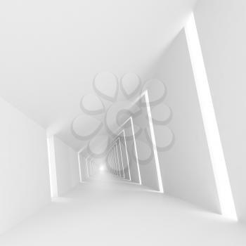 White abstract empty corridor interior with windows. 3d illustration