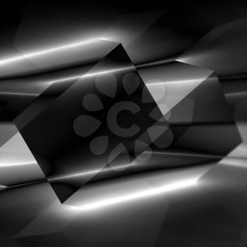 Abstract square background, black polygonal crystal structure, 3d illustration