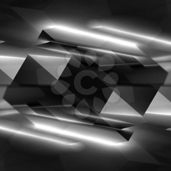 Abstract square digital background, black polygonal crystal structure, 3d illustration