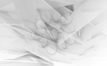 Abstract whte digital background. Chaotic polygonal structure. 3d illustration, computer graphic