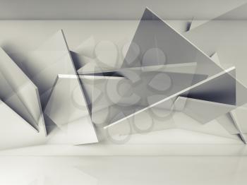 Abstract digital background. Chaotically polygonal structure installation. Double exposure 3d illustration, computer graphic