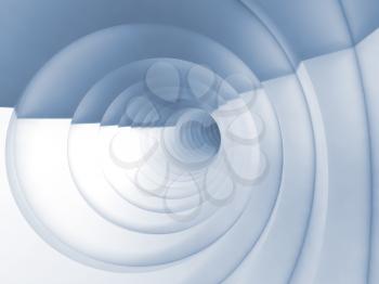 Abstract digital background, white bent vortex tunnel interior, light blue toned 3d illustration