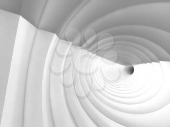 Abstract digital background, white bent vortex tunnel interior, 3d illustration