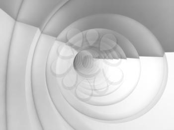 Abstract digital background, white bent vortex tunnel interior with artistic illumination, 3d illustration
