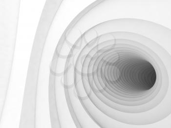 Abstract white digital background, bent vortex tunnel interior, 3d illustration