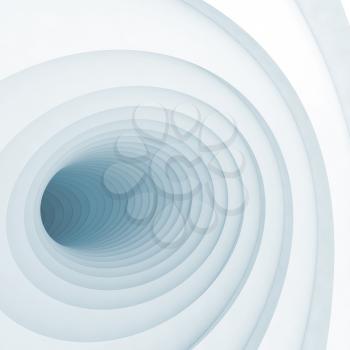 Abstract digital background, light blue vortex tunnel interior with dark end, 3d illustration