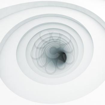 Abstract square digital background, white vortex tunnel interior with dark end, 3d illustration
