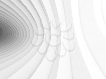 Abstract white geometric digital background with bent vortex tunnel interior, 3d illustration