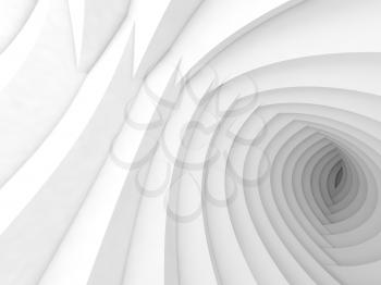 Abstract white geometric digital background with tunnel of intersected helix shapes, 3d illustration