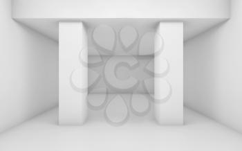Abstract white room with two columns, blank 3 d interior background, 3d illustration