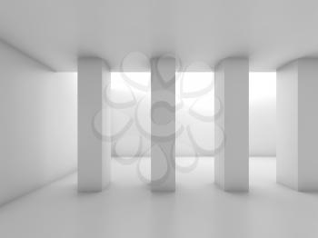 Abstract white room with columns, blank 3 d interior background, 3d illustration
