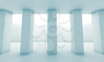 Abstract white room with columns, blue toned 3 d interior background, 3d illustration