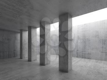 Abstract architecture background, empty interior with concrete columns and white ceiling window, 3d illustration
